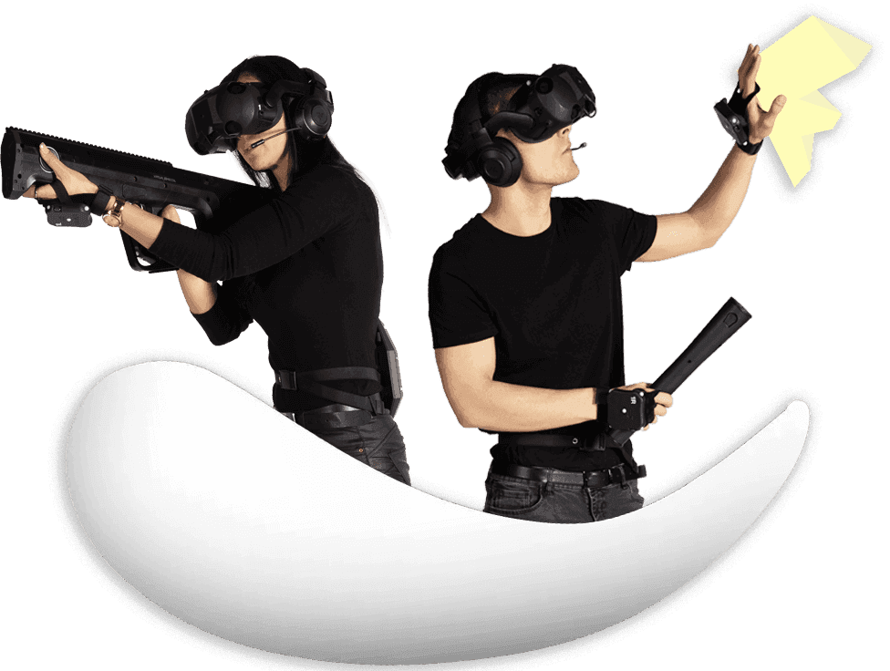 A girl & a Boy wearing VR playing game